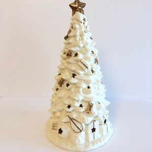 Party Lite Ceramic Christmas Tree with Gold Accents